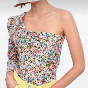 Zara Floral One Shoulder Top With Side Zipper Size Small